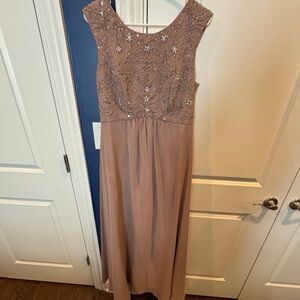 Chic Tan Maxi Dress with Embellished Bodice